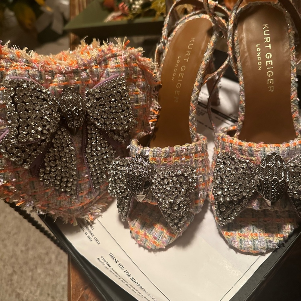 Kurt Geiger Multicolor Tweed Set with Silver Rhinestone Bows